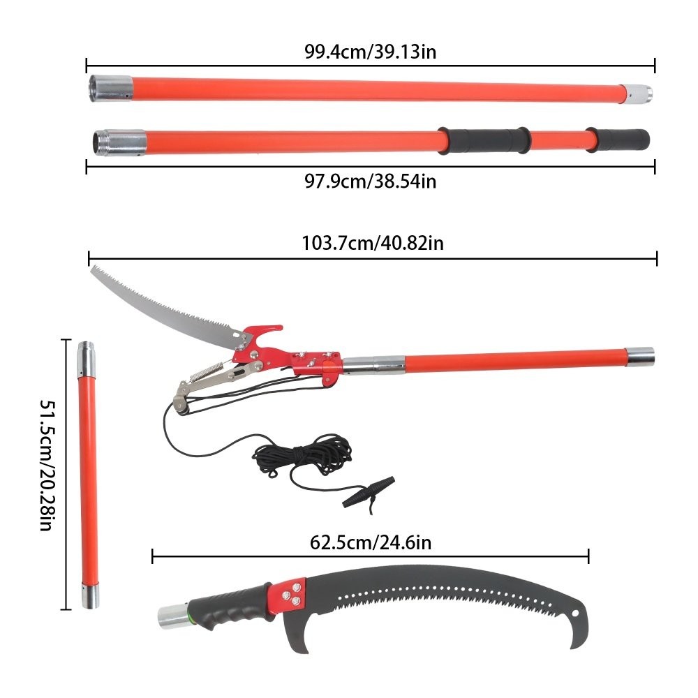 30 Feet Extendable Tree Pruner With Sharp Steel Blade & Scissors Orange-red
