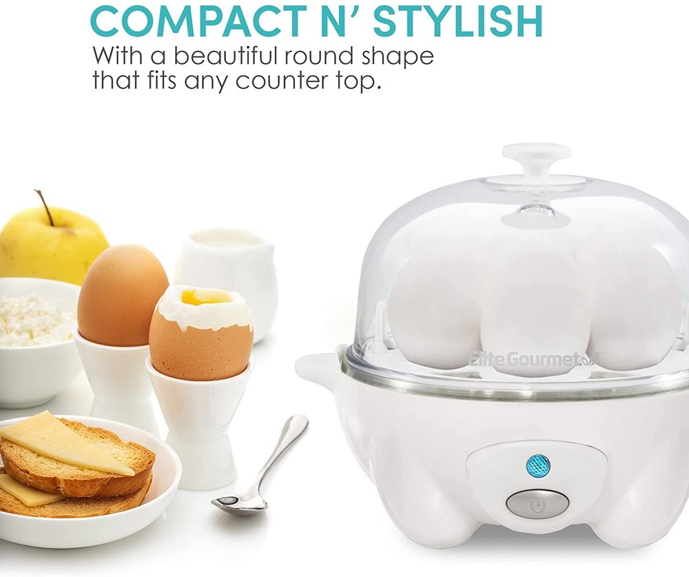 Elite Gourmet Easy Egg Cooker 7 Egg Capacity Automatic Boiling Poaching Steaming