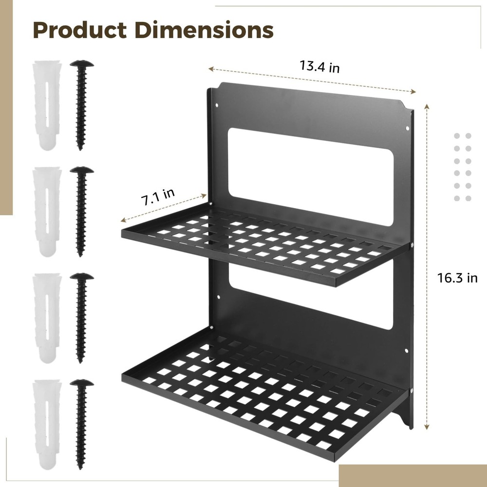 2-Tier Folding Metal Wall Shelf, Foldable Wall-Mounted Rack, Space-Saving Dou...