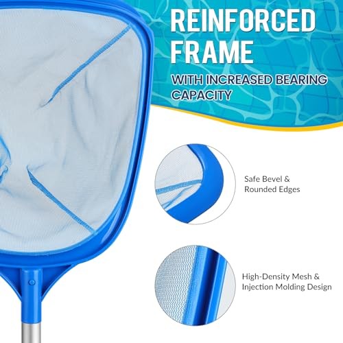 Tavaleu Pool Skimmer Net,Deep Pool Leaf Net with Reinforced Frame, Large Blue