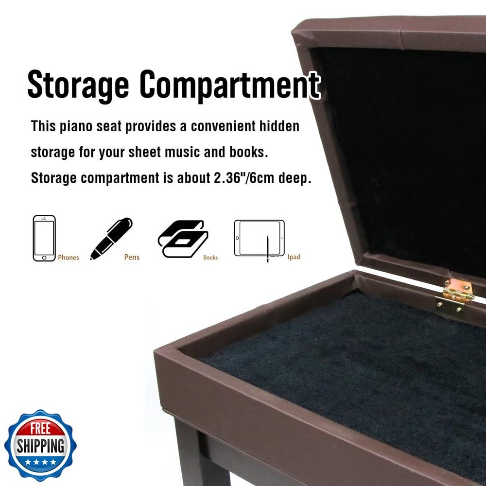 FILISITE Adjustable Height Piano Bench with Storage, Solid Wood Duet Keyboard