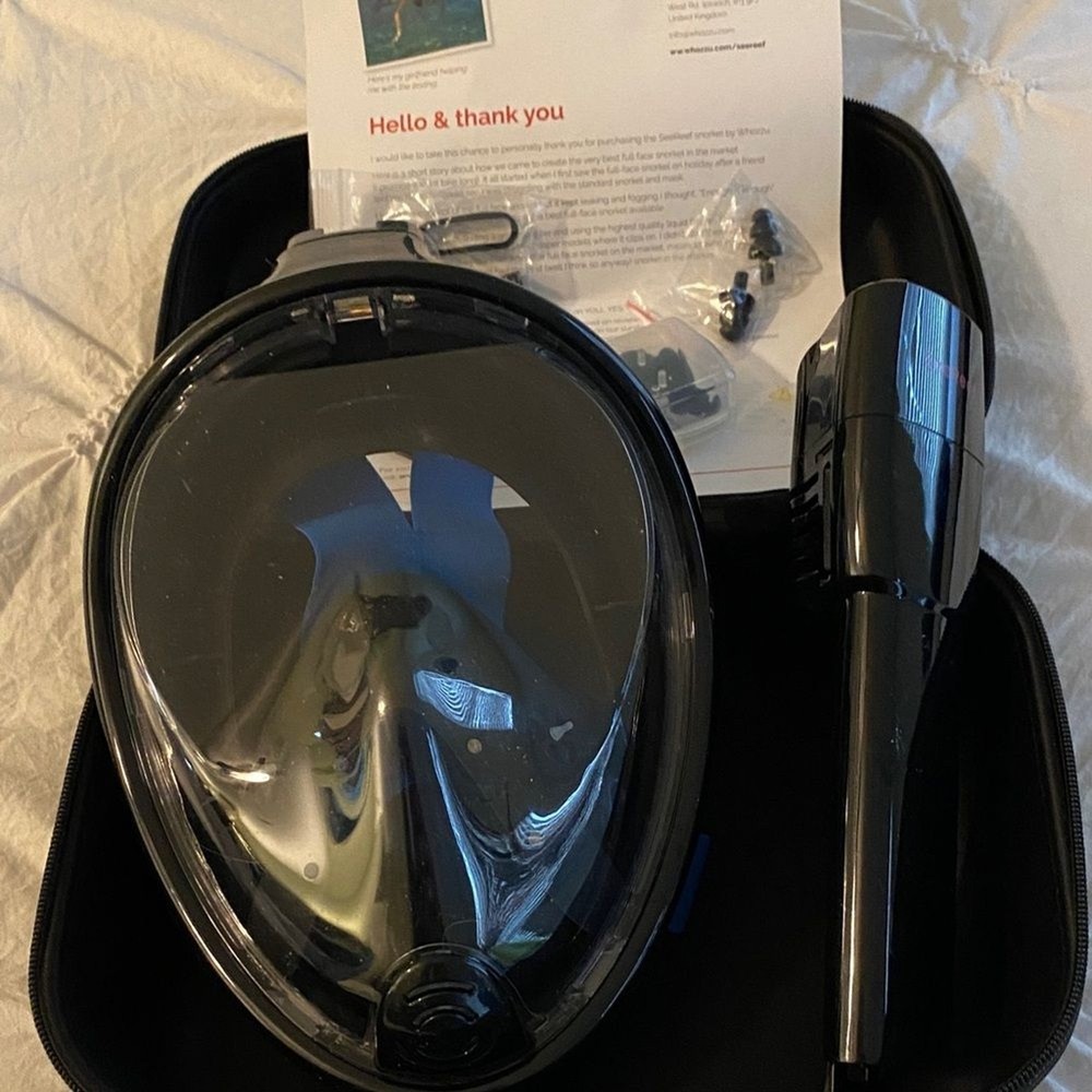 SEE REEF Black Full Face Snorkel Mask with Case