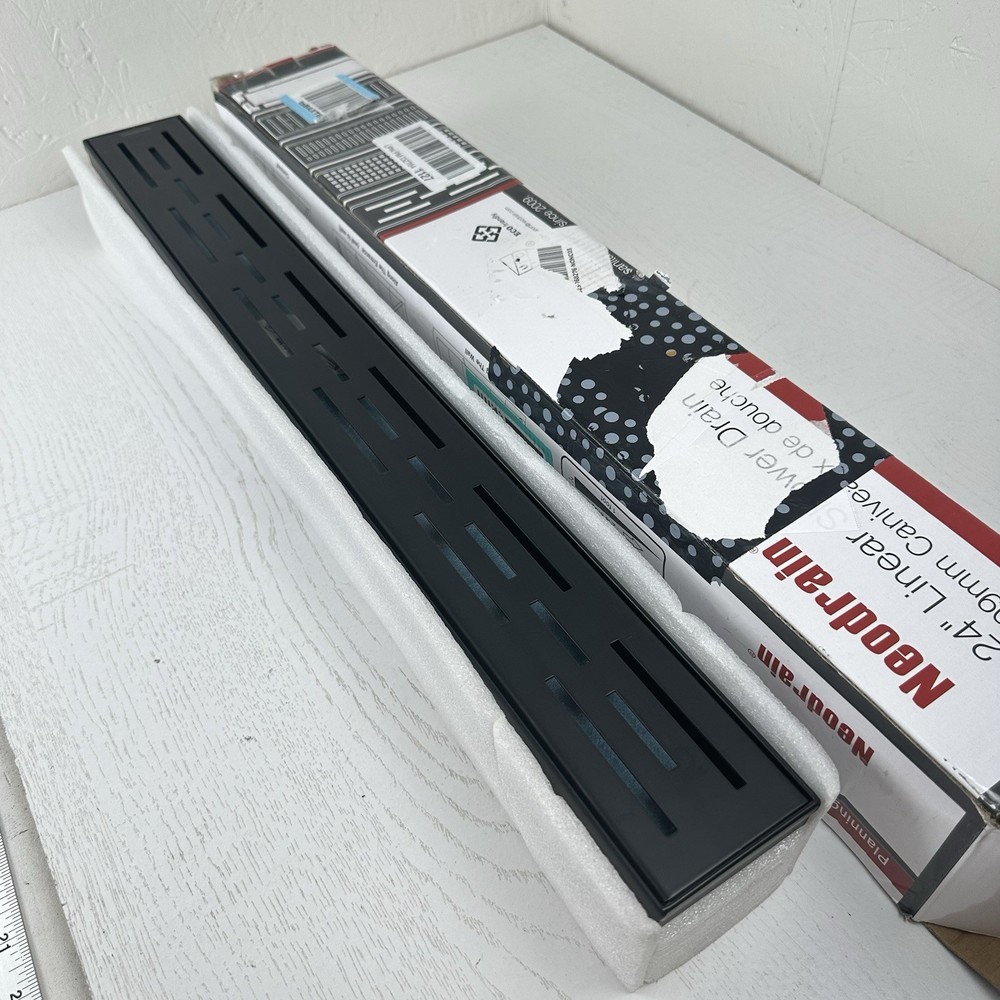 NeoDrain 24” Linear Rectangle Shower Drain Matte Black Brick Pattern Grate