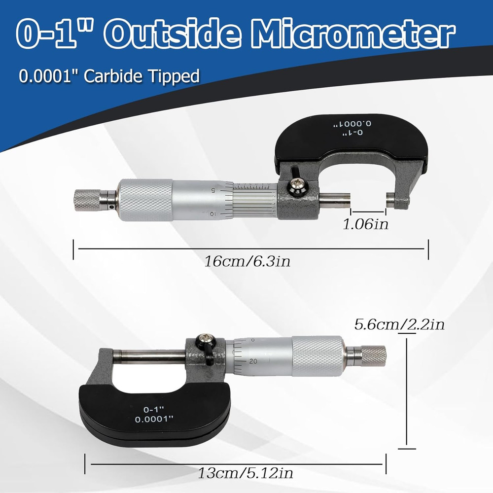 0-1" Outside Micrometer 0.0001" Carbide Tipped Precision Measuring Tool