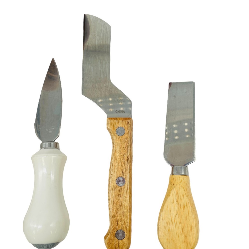 9 Pcs Assorted Cheese Knife Fork Set, Stainless Blades Wood Handles