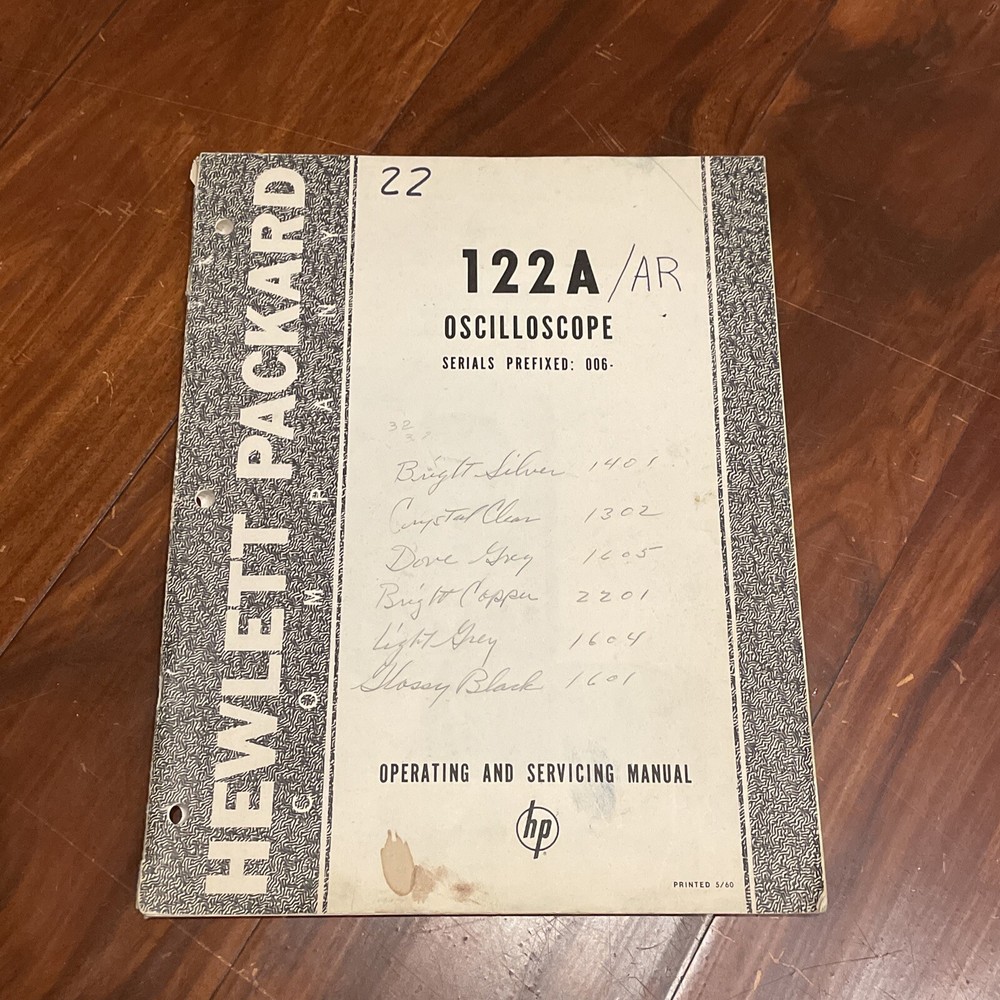 HP 122A/AR Oscilloscope Operating & Service Manual Printed 5/60