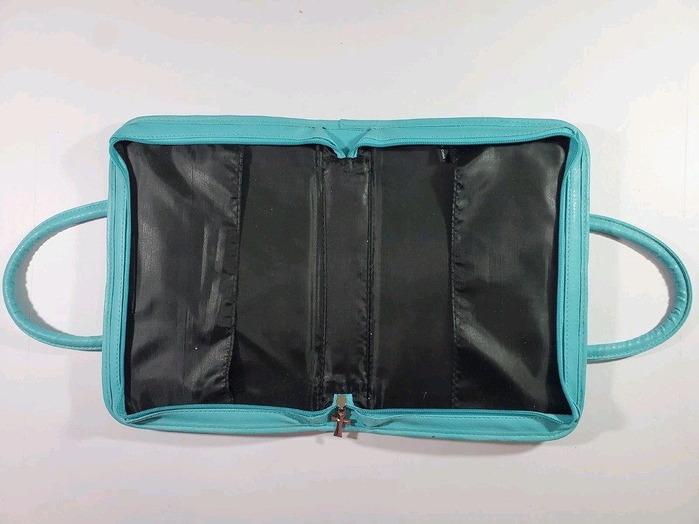 Faux Leather Bible Cover Teal Medium Crucifix Zipper Pull
