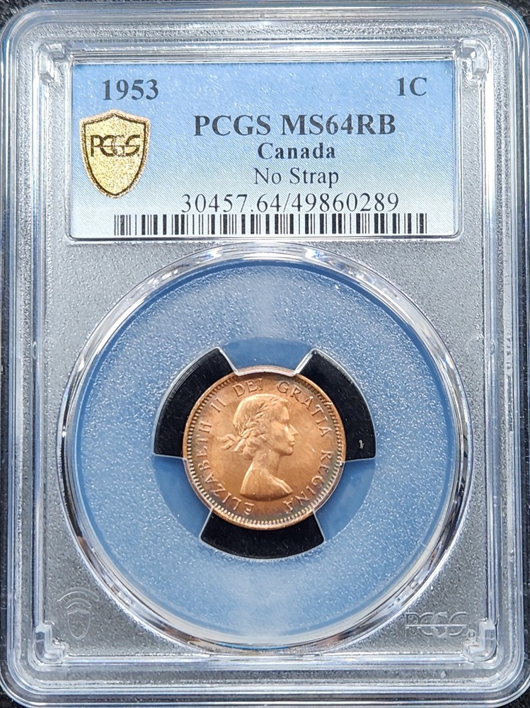 Toned 1953 NSF No Strap Canada 1 Cent | PCGS MS64RB