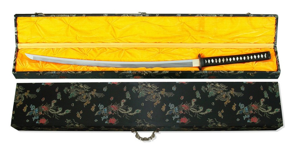 44" Deluxe Brocade Locking Katana Display Silk Case Carrying Box