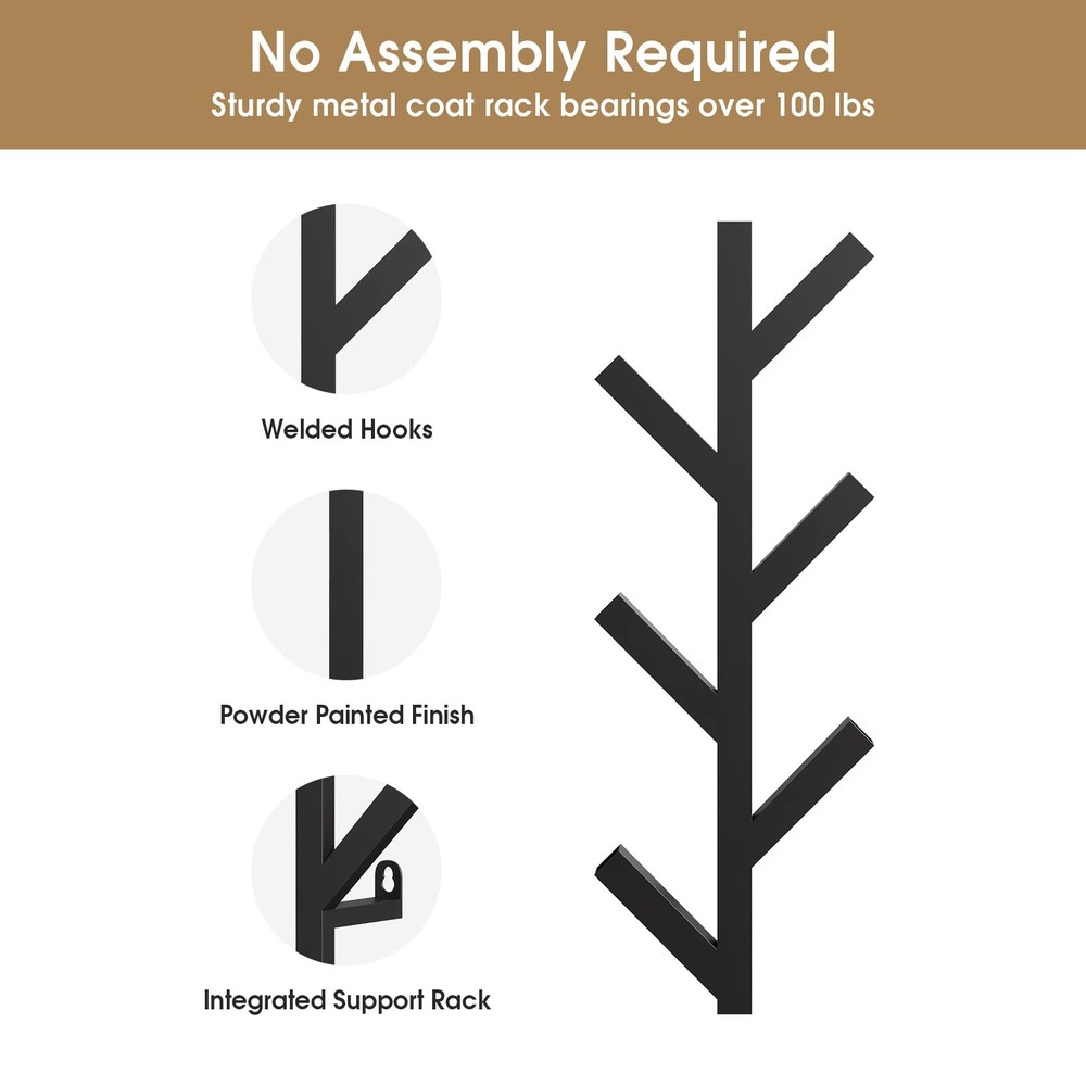 2 Pack Vertical Coat Rack Wall Mounted, Metal Vertical Hat Rack for Wall, Mod...