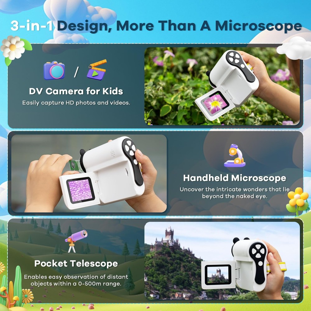 HP60 IPS Microscope for Kids: [Auto On & Off] [3-in-1] 2" Portable Handheld M...
