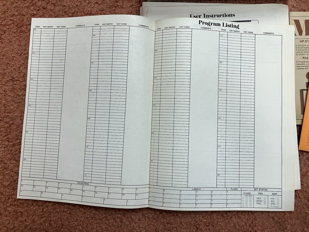 HP-67 CALCULATOR PROGRAMMING PAD AND ORIGINAL BOX - ONLY