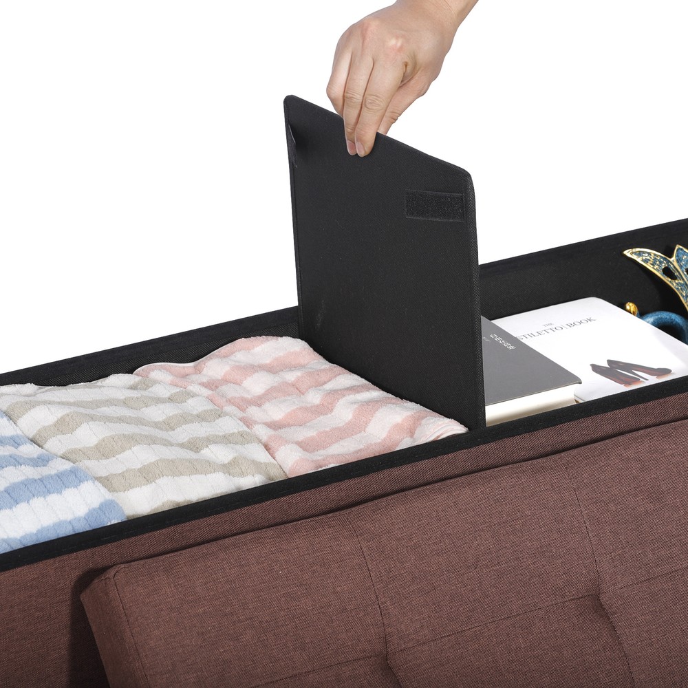Brown Foldable Storage Ottoman Bench Storage Stools Footrest Spacious Organizer