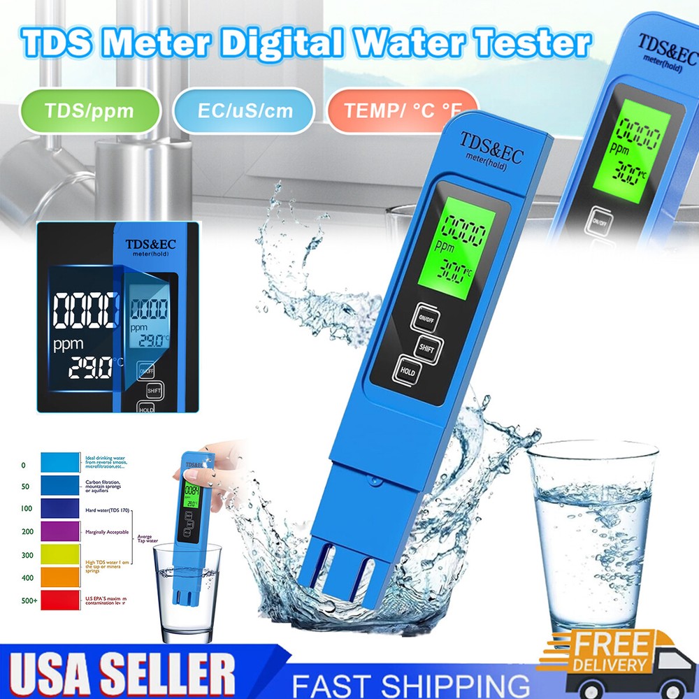TDS EC Temperature Meter Digital Water Tester Water Quality Tester 0-9990 ppm