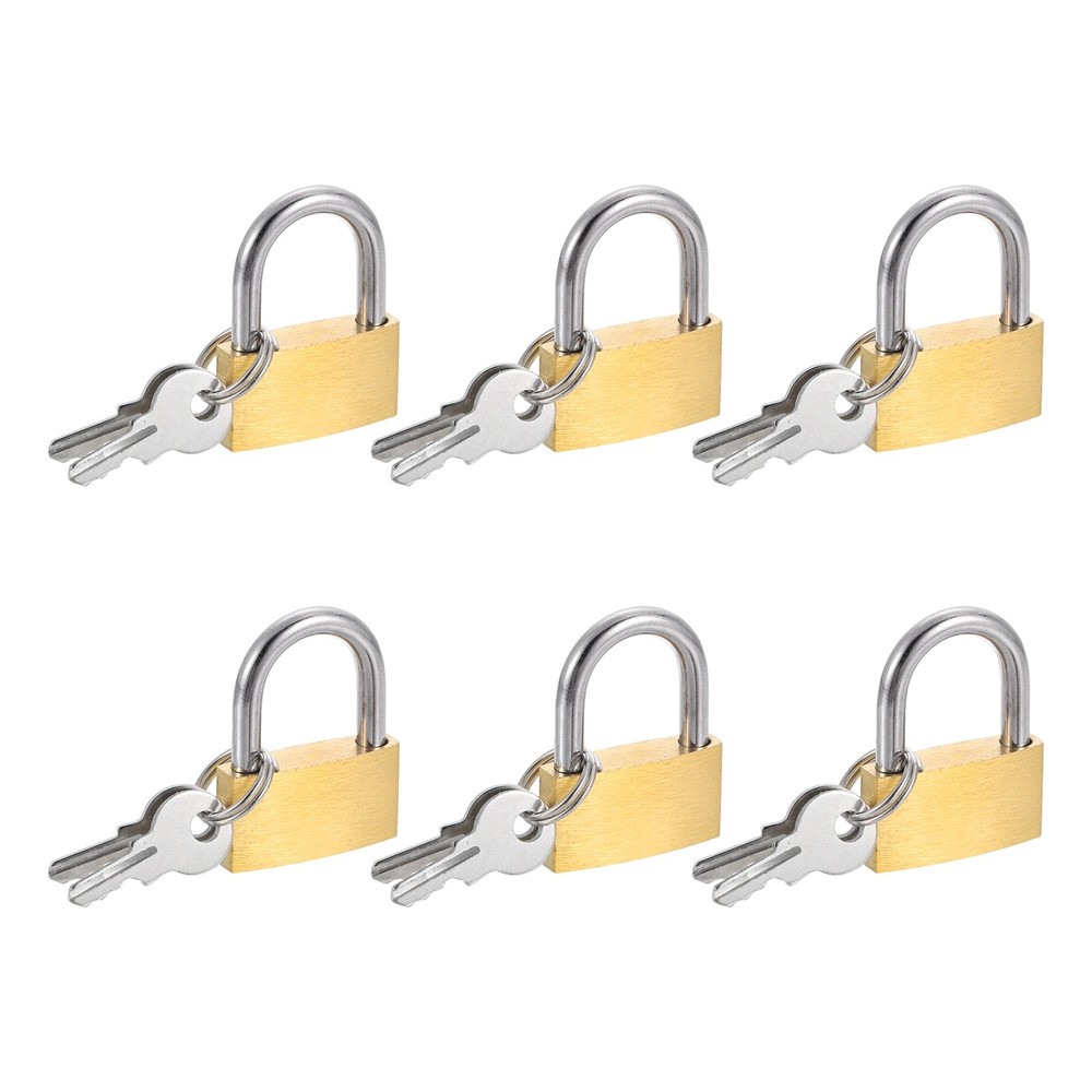 6Pcs Solid Brass Padlock with Key 1" Wide Body Small Locks Lock