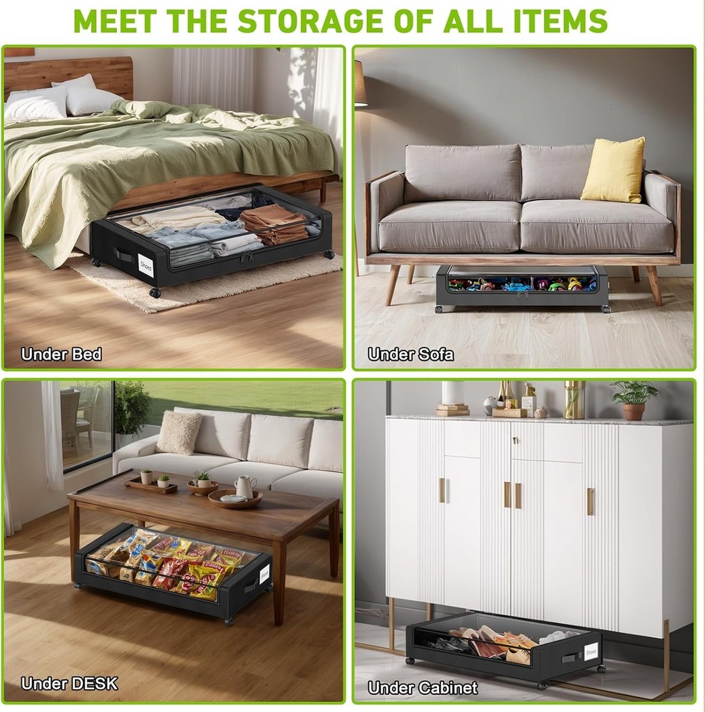 Beborxue Under Bed Storage W/ Wheels 2-Pack Under the Bed Storage Containers W/