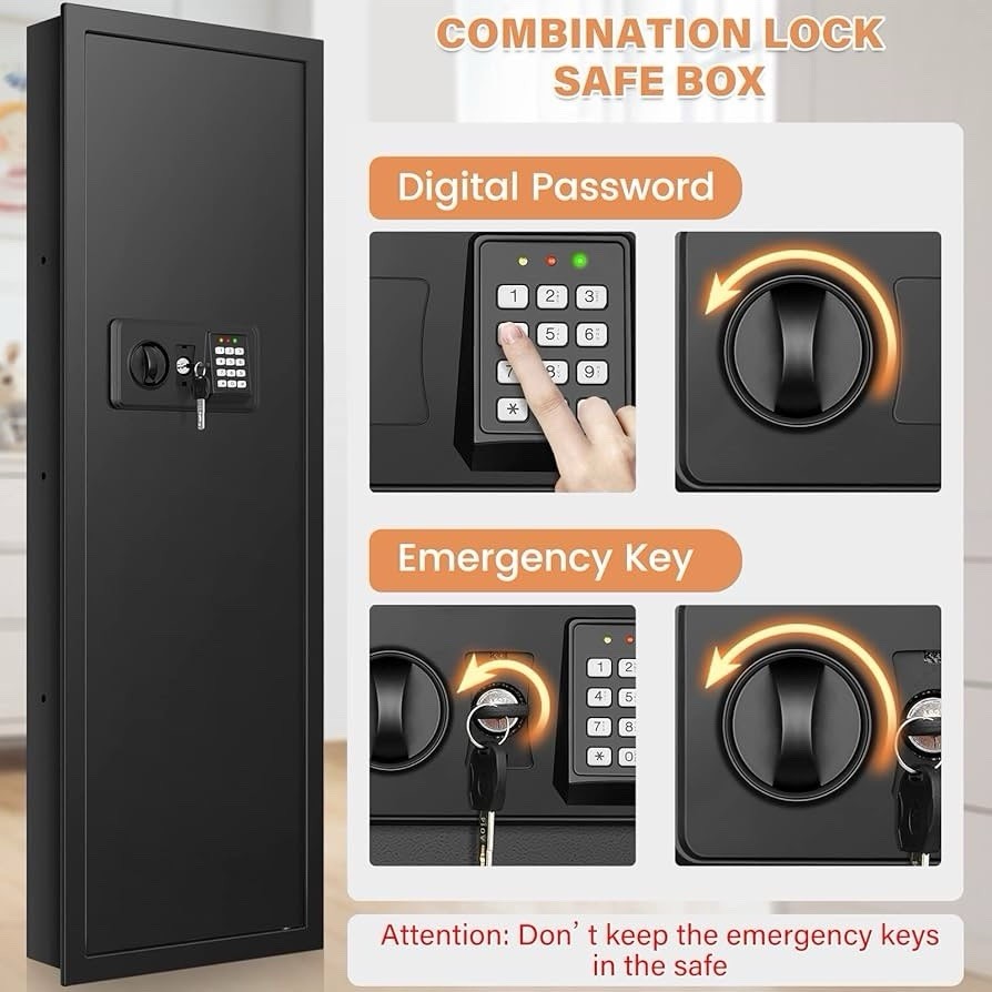 43.3" Tall Fireproof Wall Safes Between the Studs 16" Centers, Electronic Hid...