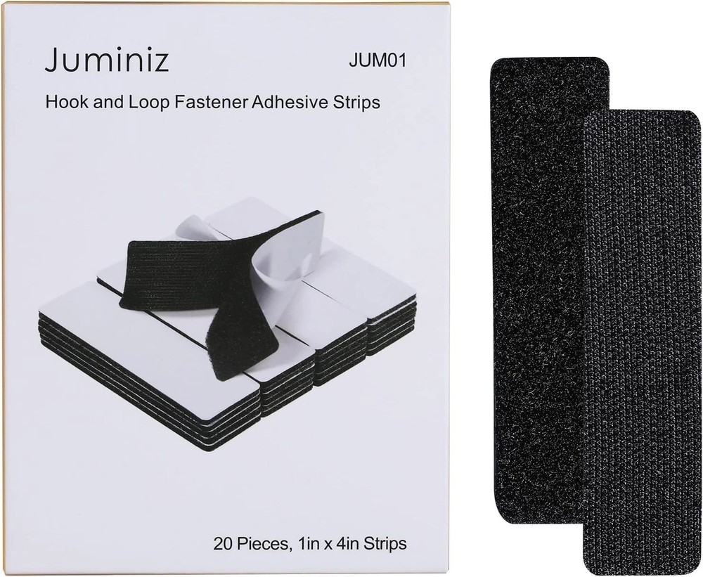 20 Sets Heavy Duty Hook & Loop Adhesive Strips 1x4” Black Sticky Back Fastener