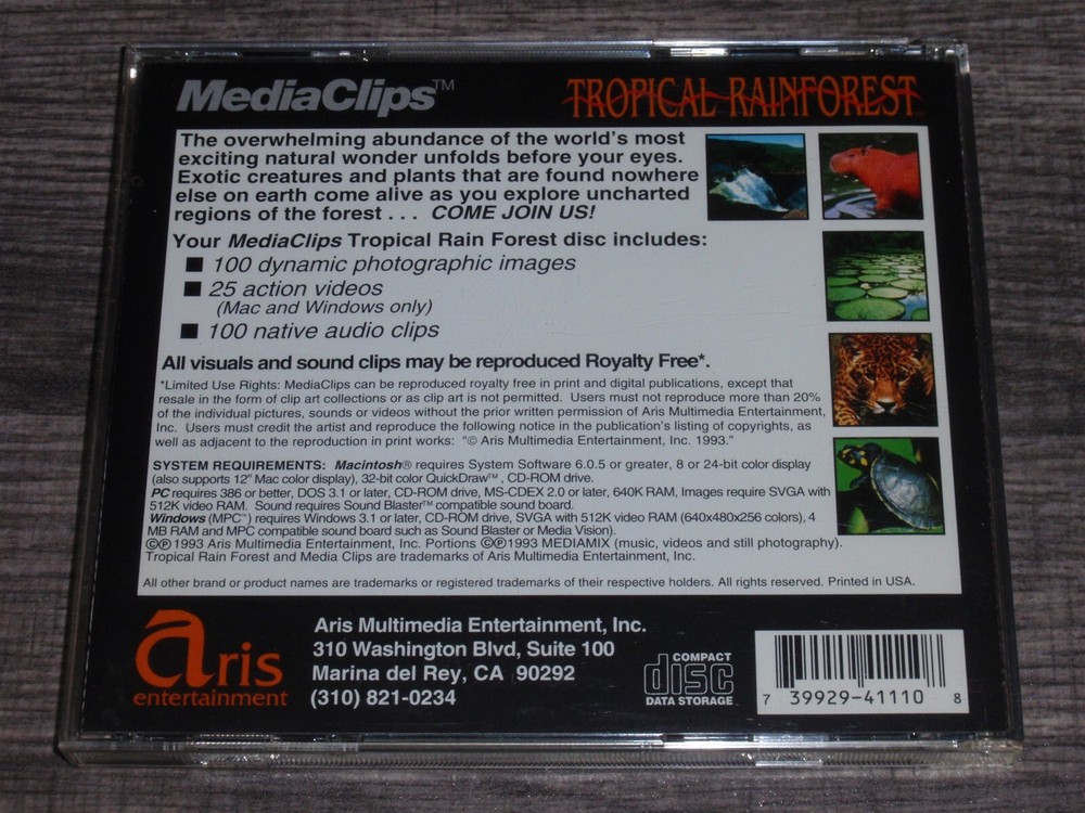 MediaClips Tropical Rainforest PC/Mac CD-ROM 1993 Aris Entertainment Windows 3.1