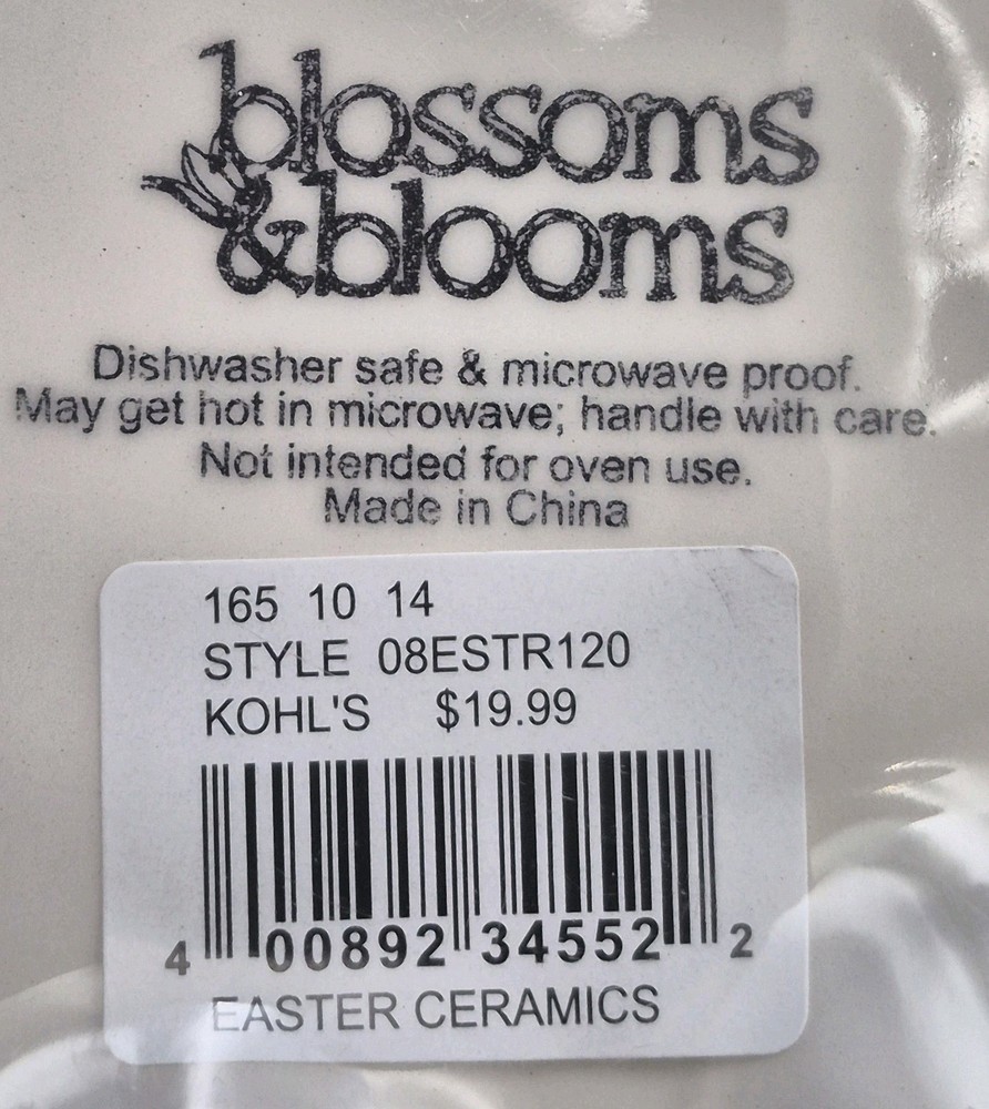 White Blossoms & Blooms Ceramic Easter Egg Serving Platter 8.75" NEW
