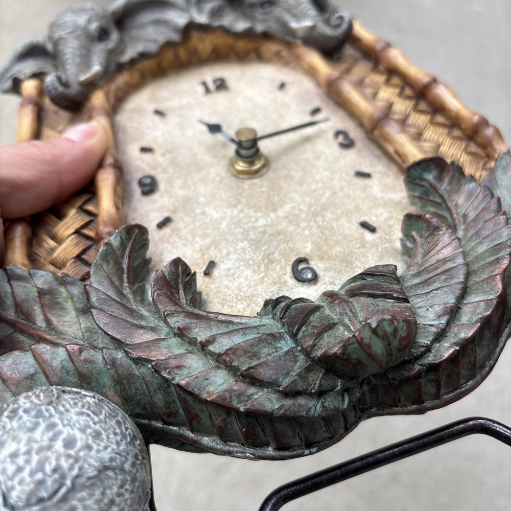 Elephant Safari Frame Bamboo Rustic Jungle Ceramic Clock Decor Boho Stone Decor