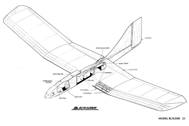 Black Hawk Glider 60" Wingspan RC Model Airplane Printed Plans Templates