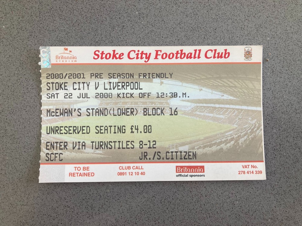 Stoke City v Liverpool 2000-01 Match Ticket