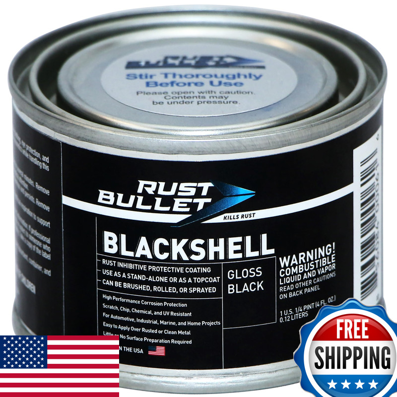 Rust Bullet Blackshell - Gloss Black - 4 Oz - Corrosion Preventive Coating Uv