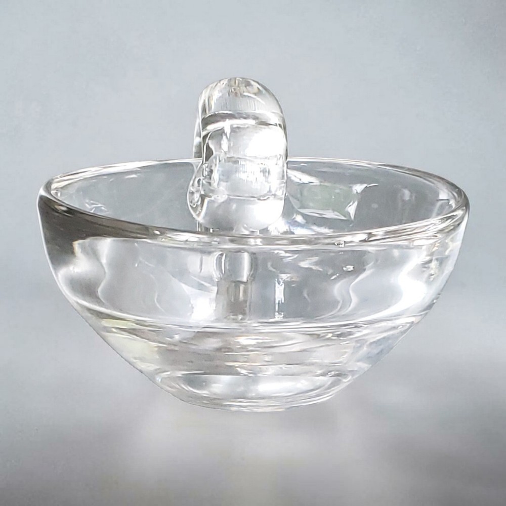Vintage Steuben Style Crystal Olive Bowl Scroll Handle Hand Blown