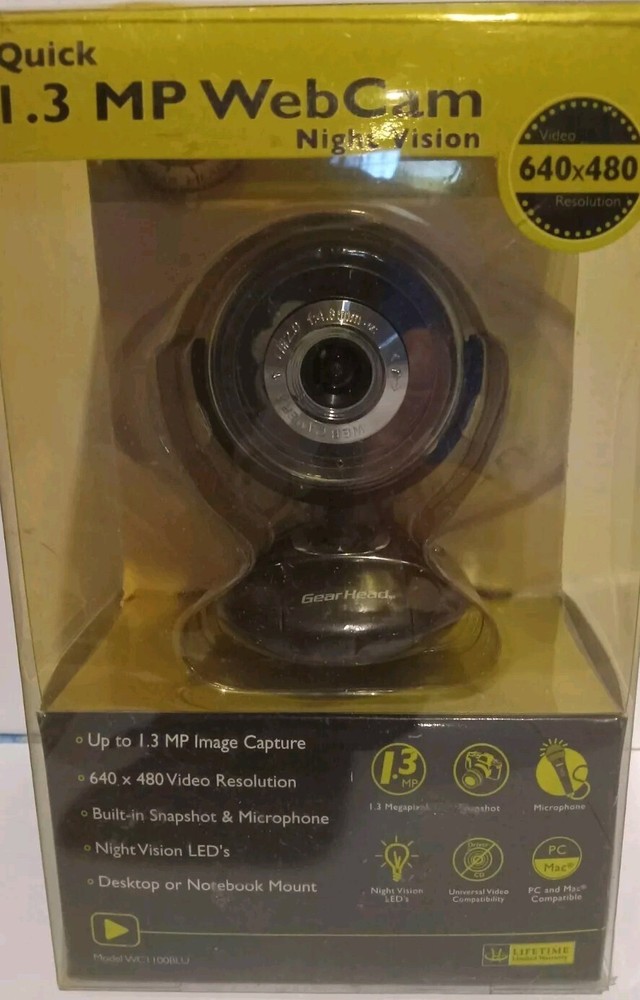 Webcam With Night Vision  Quick 1.3 MP Built In Microphone Includes Manual