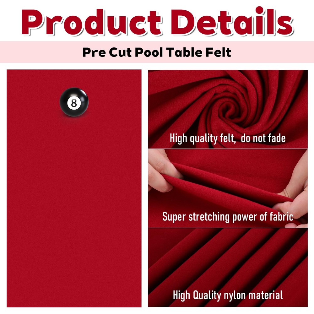 Billiard Cloth 8.5ft Pool Table Felt Professional Pool Table Felt with 6 Clot...