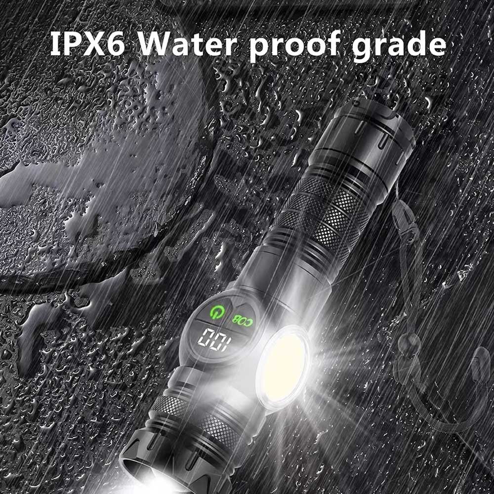 Laser White LED Flashlight Torch COB Yellow Red Camping Light Zoom USB Charging