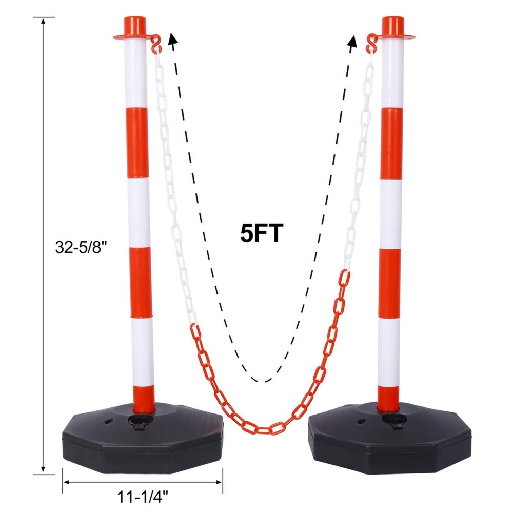 Adjustable 6 Pack Traffic Delineator Posts with Fillable Base, Ideal for Parking