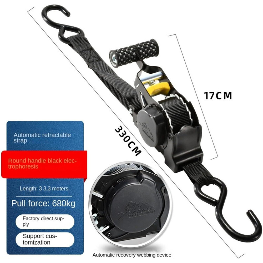 Cargo Transom Tie Down Strap 1500LBs Retractable Ratchet Strap w/S-Hook 2-pack