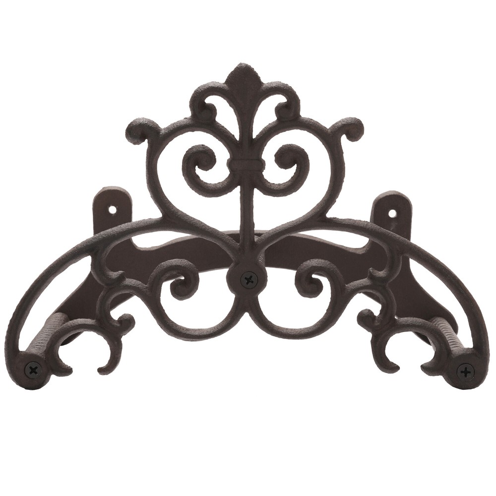 Wall Mounted Brown Cast Iron Scrollwork Garden Hose Holder Reel Storage Rack