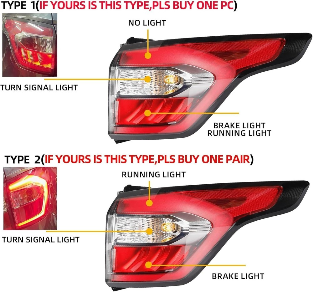 Right Tail Light Assembly with Bulb for Ford Escape Kuga 2017-2019