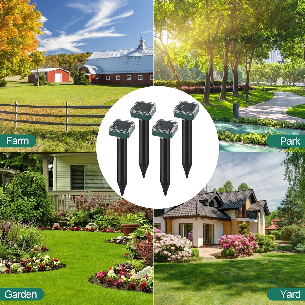 Mole Repellent for Lawns 4 Pack, Solar Powered Repeller Dark Green