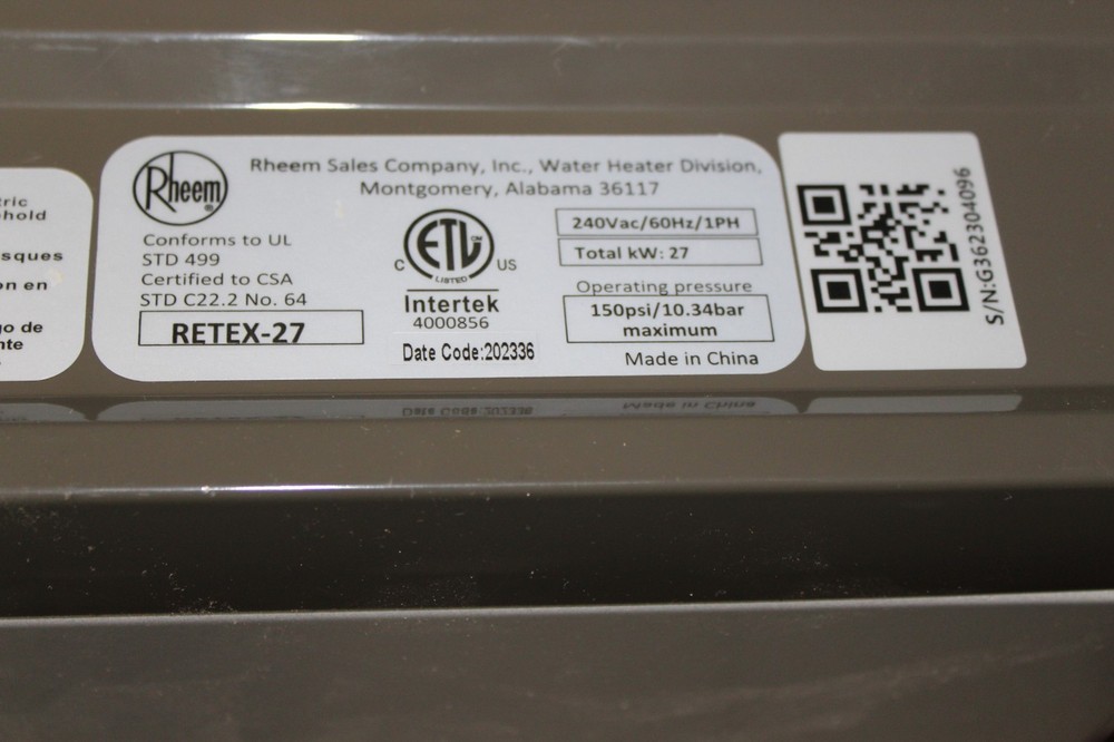 Rheem RETEX-27 Electric Tankless Water Heater 27kW - Tested