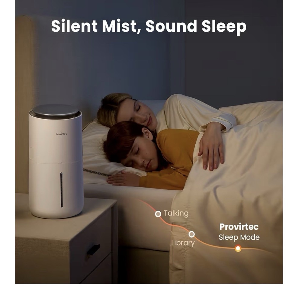 Provirtec Tabletop Evaporative Humidifier Auto-Adjust Sleep Mode White
