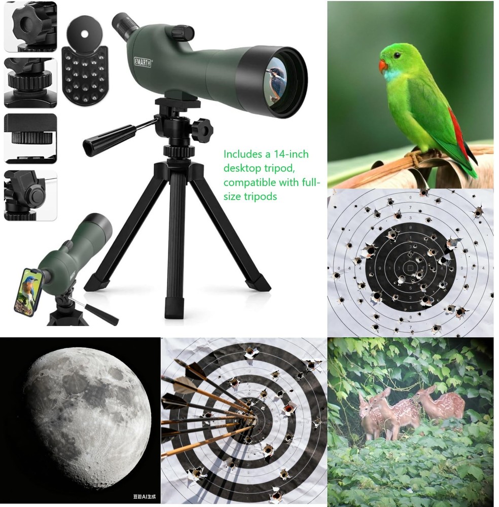Emarth 20-60x60 Angled Spotting Scope for Target Shooting, Green