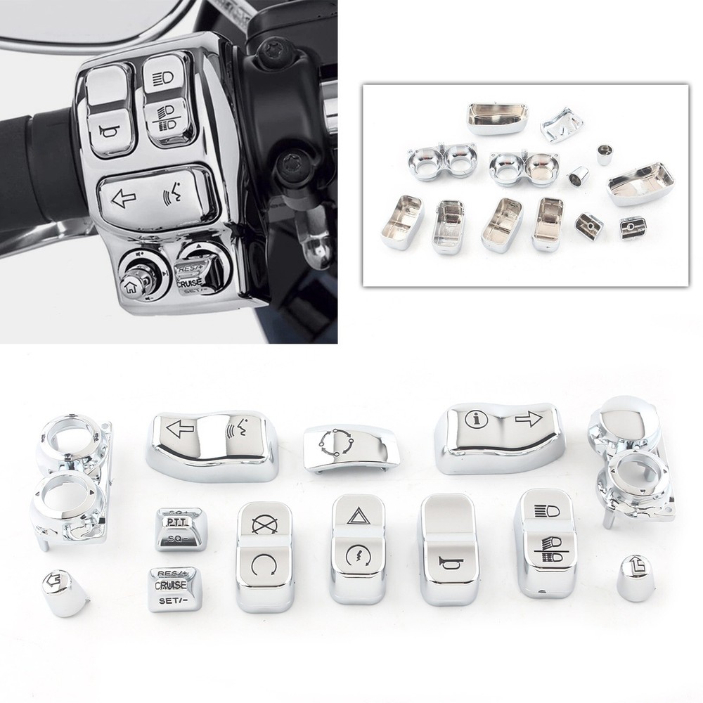 13pcs Chrome Hand Control Switch Housing Button Cap For Harley Touring 2014-2023
