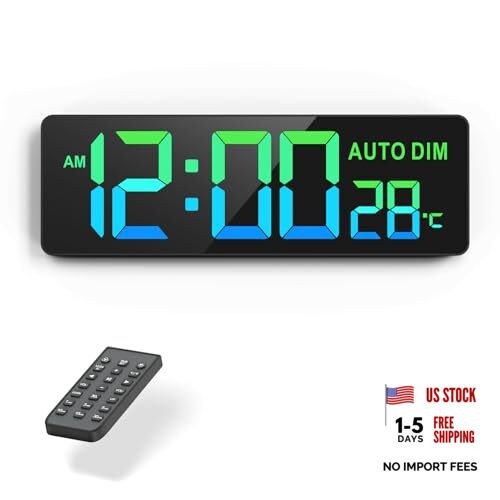 16.5" Large Digital Wall Timer Clock with Countdown Timer, Auto Dimmer, Black