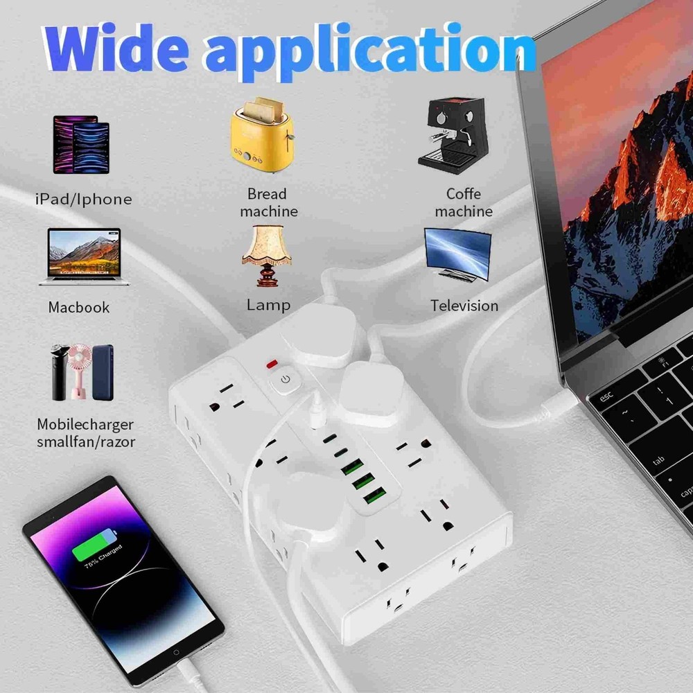 Power Board Surge Protector with 16 sockets, Equipped 3 USB A black6.5FT