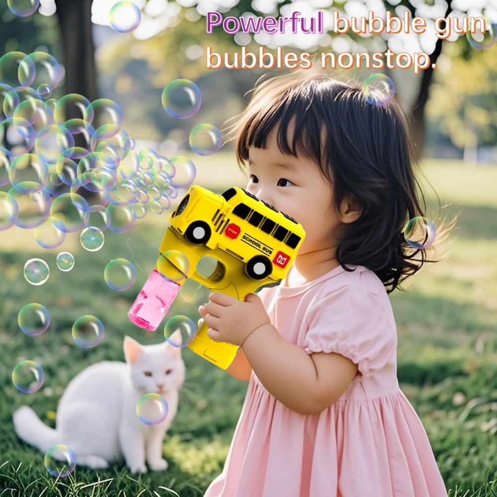 Kids School Bus Bubble Gun, Automatic Light Up Blower Standard, Yellow