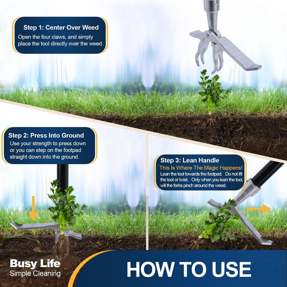 Yocada Weed Puller Tool Stand Up Remover with 4 Claw Steel silver