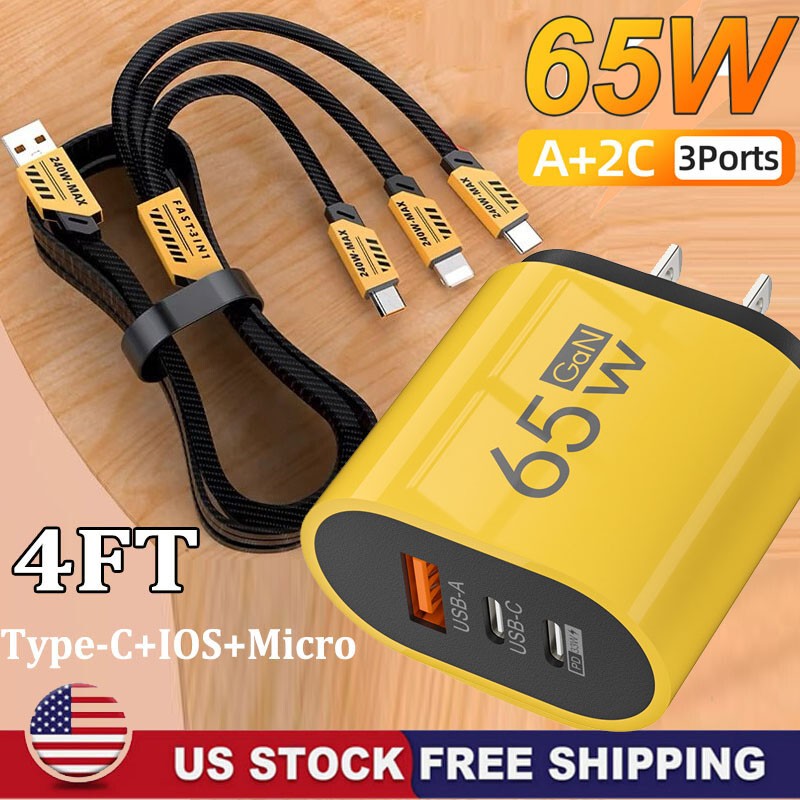 65W Super Fast Charging USB Type C Wall Charger For Samsung iPhone Android Phone