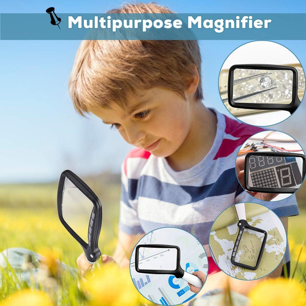 Folding Handheld Magnifying Glass with Light, 5X Large Rectangle Reading Magn...