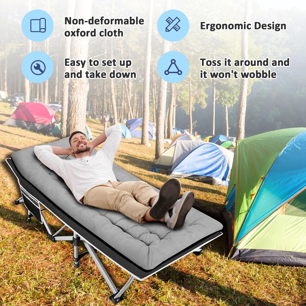 Camping Cots for Adults with 600lbs Load Capacity, Folding Camping Cot with M...