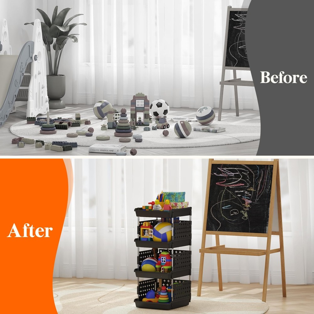 Lifewit 4-Tier Stackable Storage Baskets RV Kitchen Food Clothes Organizer