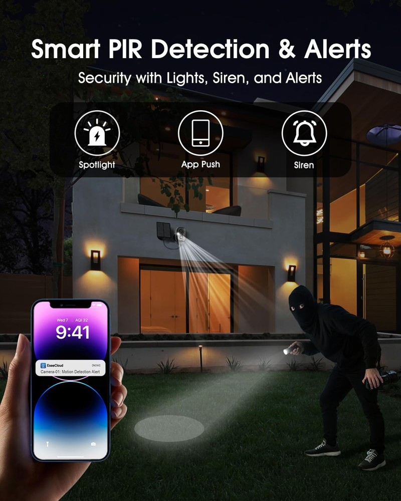 4CH 2K Wireless Security Cameras System with Touch Screen, 4X Solar-Powered 4...